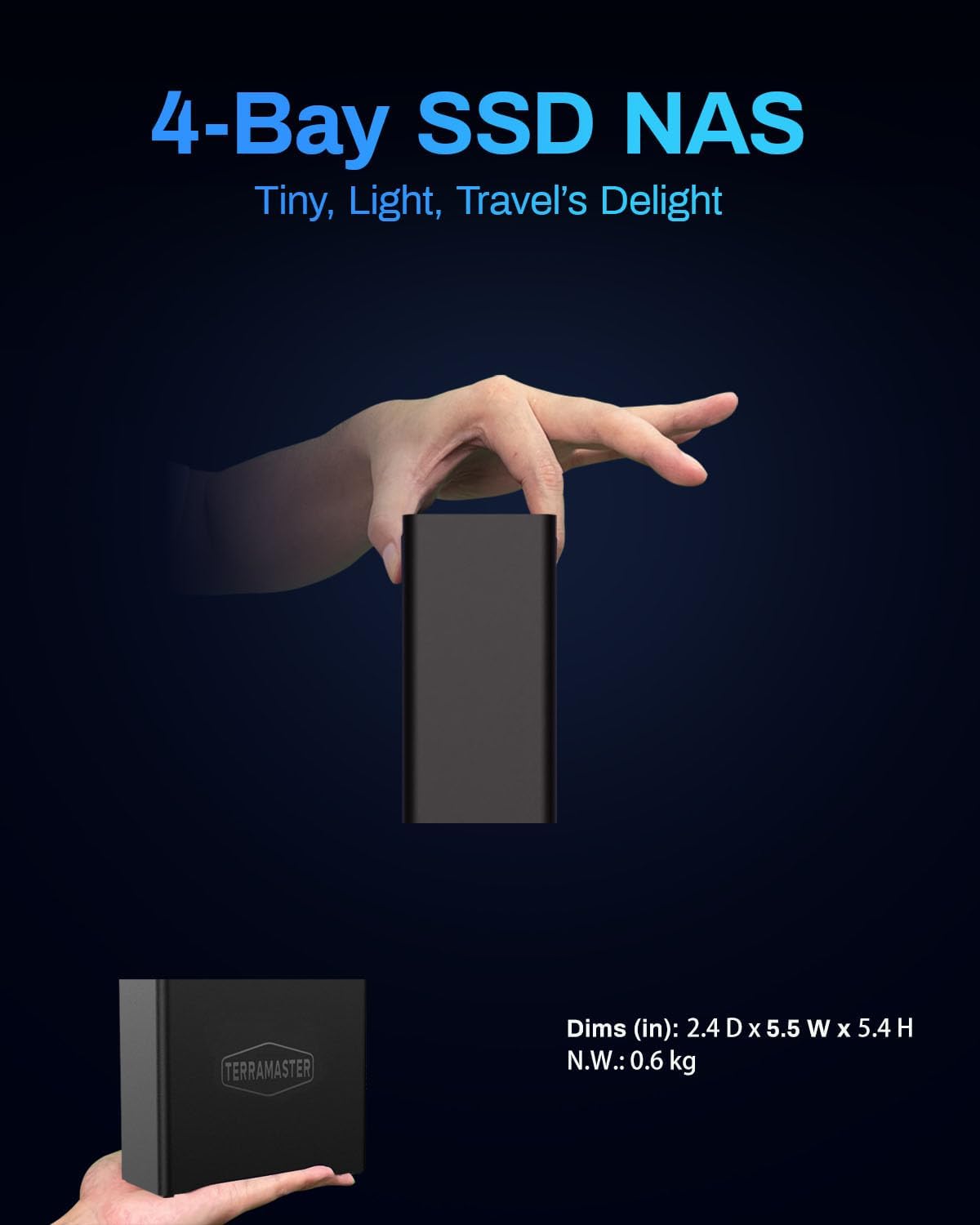 TERRAMASTER F4 SSD NAS Storage - 4Bay All SSD NAS Server N95 QuadCore CPU, 8GB DDR5 RAM, 5GbE Port, Palm-Sized High-Performance Network Attached Storage (Diskless)