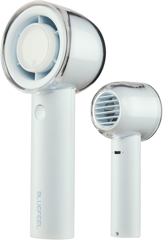 Bluefeel Portable Handheld Turbo Fan, 5-Speed Mini Personal Fan with Adjustable Turbo Mode, 16H Max Cooling Time, and 3000mAh USB Rechargeable Battery for Travel/Outdoor/Home/Office (Soda White)