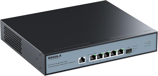 SODOLA 10Gb L2 Managed Switch, 5 x 10G RJ-45 Ports,1 x 10G SFP+ Port,Support LACP, VLAN, QoS, 10G/5G/2.5G/1000M/100M Auto-Negotiation, Multi-Gigabit Managed Ethernet Switch
