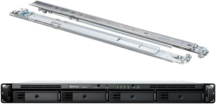 Synology RackStation RS422+ NAS Server with Ryzen 2.6GHz CPU, 2GB Memory, 32TB HDD Storage, 2 x 1GbE LAN Ports, DSM Operating System Bundle with Rail kit