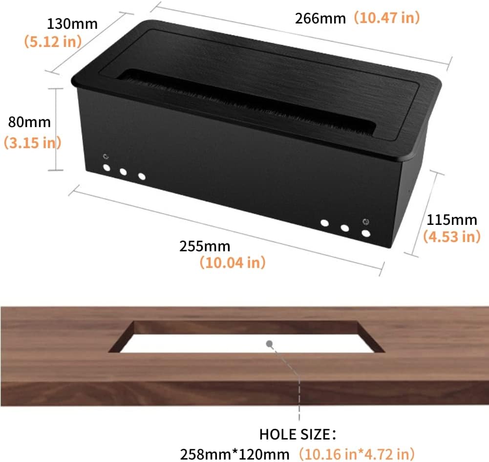 ZESHAN Cable Cubby Conference Table Power Box with 45 Degree Angle Convenient Plug-in Socket, Power Fully Enclosed Bottom Box Power Socket, USB, HDMI, RJ45