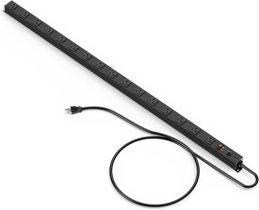 JUNNUJ Long Metal 16 Outlet Power Strip, Heavy Duty Power Strips Surge Protection 4800J with Circuit Breaker, 20a Wide Spaced Socket Wall Mount 5-15P Adapter High Amp 6-20R T-Slot 4FT Extension Cord