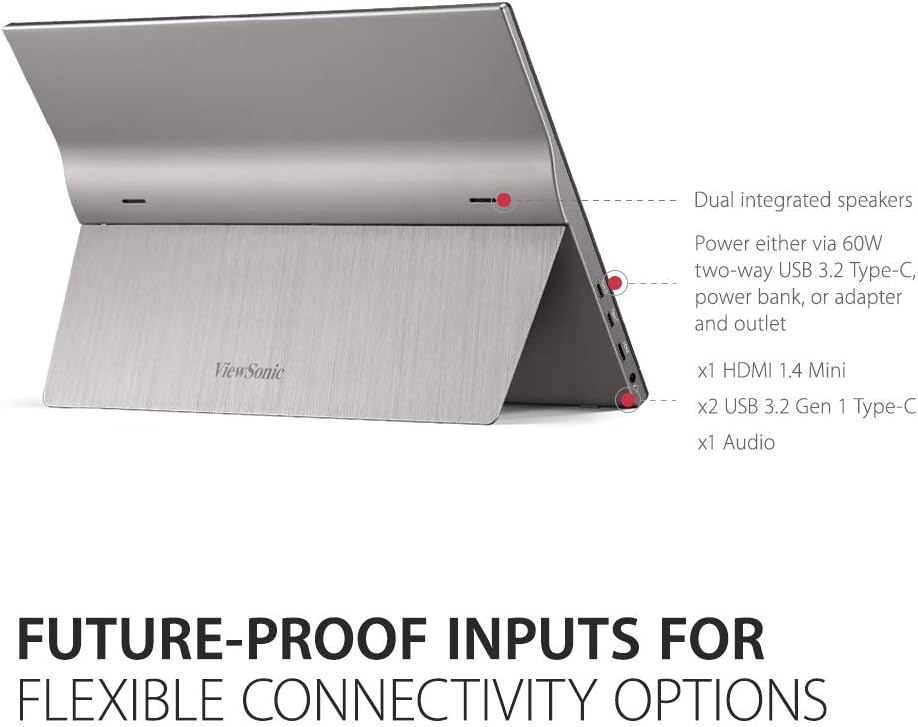 ViewSonic VG1655 15.6 Inch 1080p Portable Monitor with 2 Way Powered 60W USB C, IPS, Eye Care, Dual Speakers, Built-in Stand with Magnetic Cover