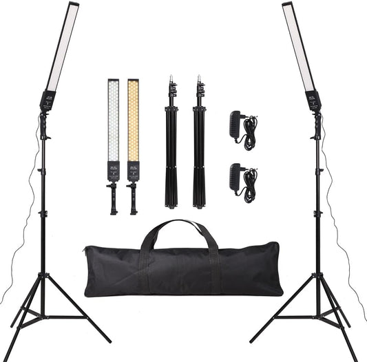 2 Packs LED Photography Lighting Dimmable 3200K-5500K LED Video Light Photo Studio Light Kit with Tripod Stand Bag for Camera Video Studio YouTube Product Portrait Live Streaming