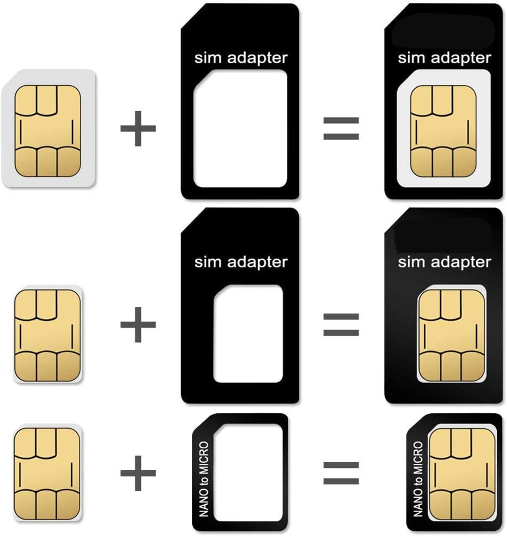 20 Pack SIM Card Adapter Kit, 4 in 1 Nano Micro Standard Converter Kit with Steel SIM Tray Eject Pin 1, Black