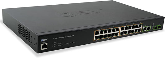 BV-Tech 24-Port Gigabit PoE+ Managed Switch with 2 Ethernet & 2 SFP Uplinks | High-Performance, NDAA Compliant | POE-SW2404G-MG-PLUS