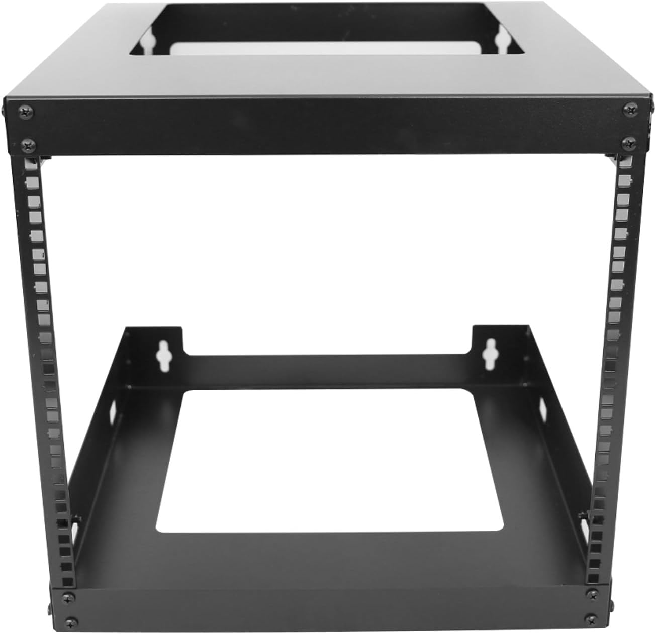 9U Wall Mount Open Frame 19 Inch Server Equipment Rack Wall Mountable Heavy Duty Design - Holds All Networking & AV Gear - Open Frame Includes 2 1U 12in Vented Shelves & Mounting screws (WALL RACK 9U)