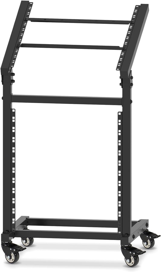 12U DJ Mixer Stand Rack Mount Rolling Stand Stage Cart Adjustable Rack Mount for Music Studio Booth Pro Audio Recording Cabinet Stage Equipment