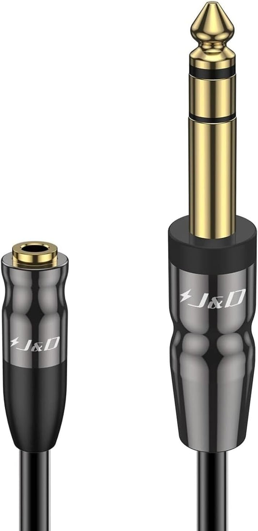 J&D 1/4 inch to 3.5mm Headphone Adapter, Heavy Duty Copper Shell Connecter Joint 3.5mm 1/8 inch Female TRS to 6.35mm Male TRS Stereo Audio Extension Cable (1 Feet)