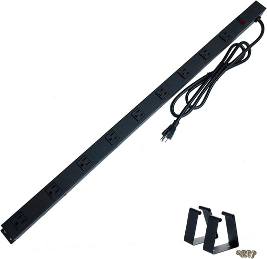 9 Black Verticle Outlets 6 Feet Power Cord Heavy Duty Metal Surge Protector Power Strip