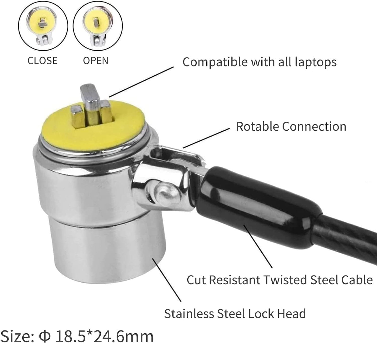 I3C Laptop Lock, Combination Security Lock Cable with Keys and Anchor Plate, Anti Theft Lock for Business Electronics, Monitors, Tablets, Smart Phones (2 Laptop Locks Head)