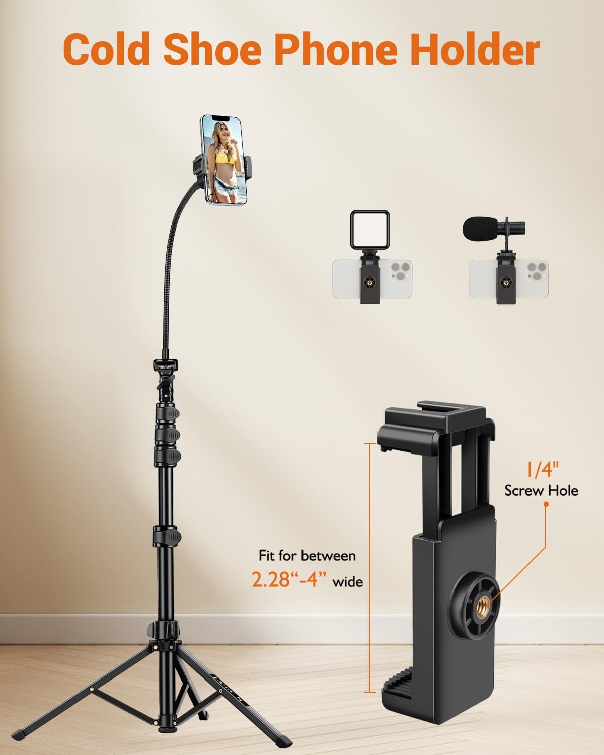 Phone Tripod, 85" Tall Tripod for iPhone with Gooseneck and Remote, Overhead Phone Stand for Recording Watching Cooking Fitness Vlog, Compatible with iPhone Android, Black