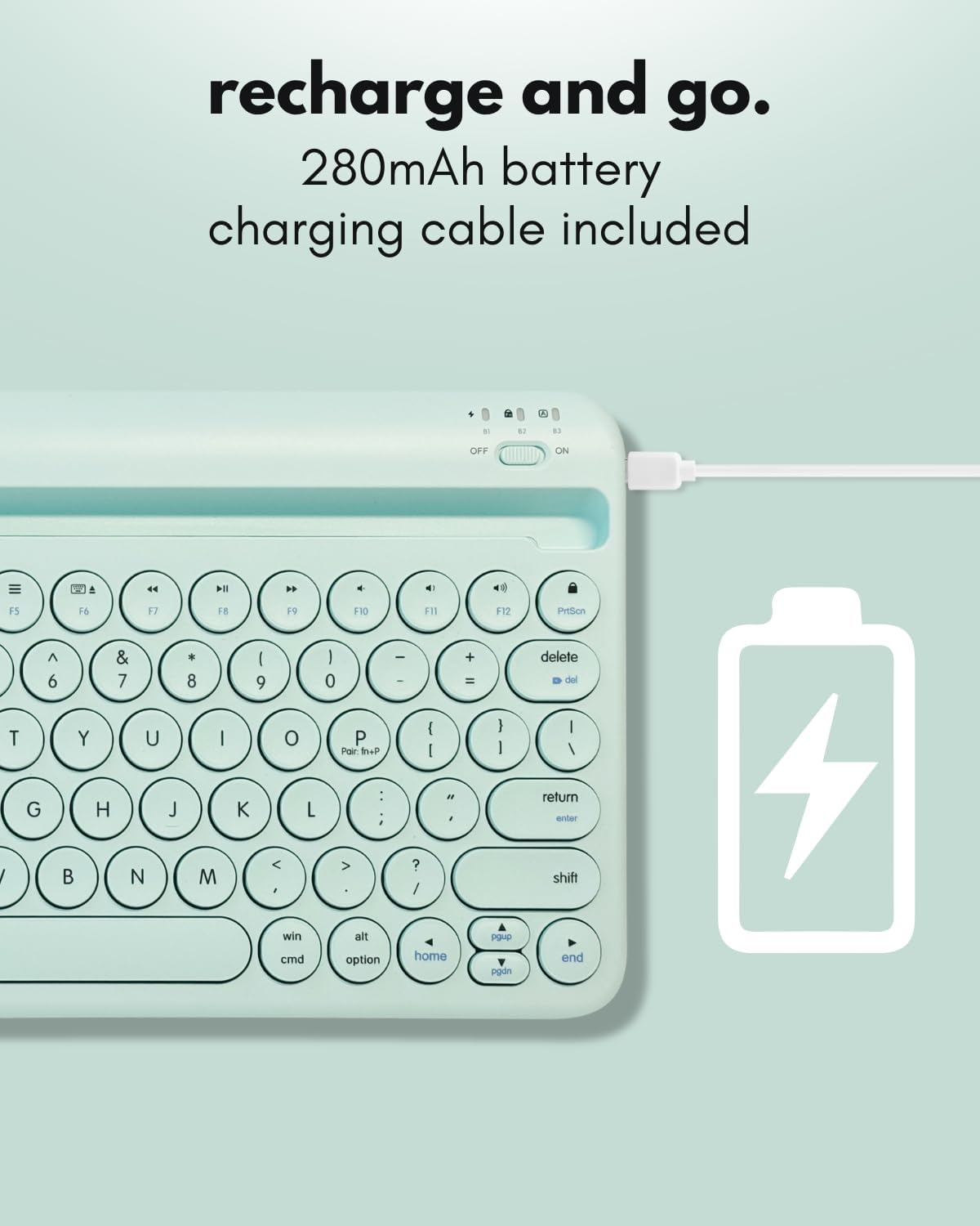 Macally Bluetooth Keyboard for Tablet | Wireless Keyboard for iPad mini/Air/Mini, iPhone (Multi-Device, Built-in Stand, Rechargeable) Easy to Use and Cute Portable - Mint Green