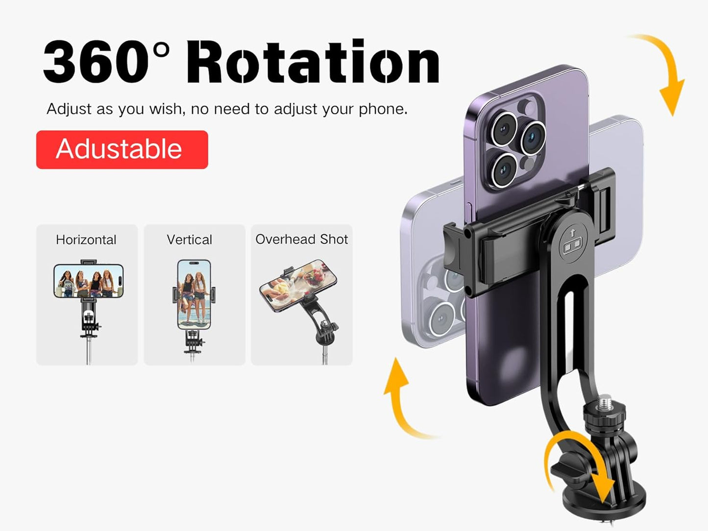 C13D 53" Selfie Stick Tripod with Fill Lights, Bluetooth Remote – Detachable Phone Mount, Dual Light Modes, for iPhone, Android, GoPro & Camera