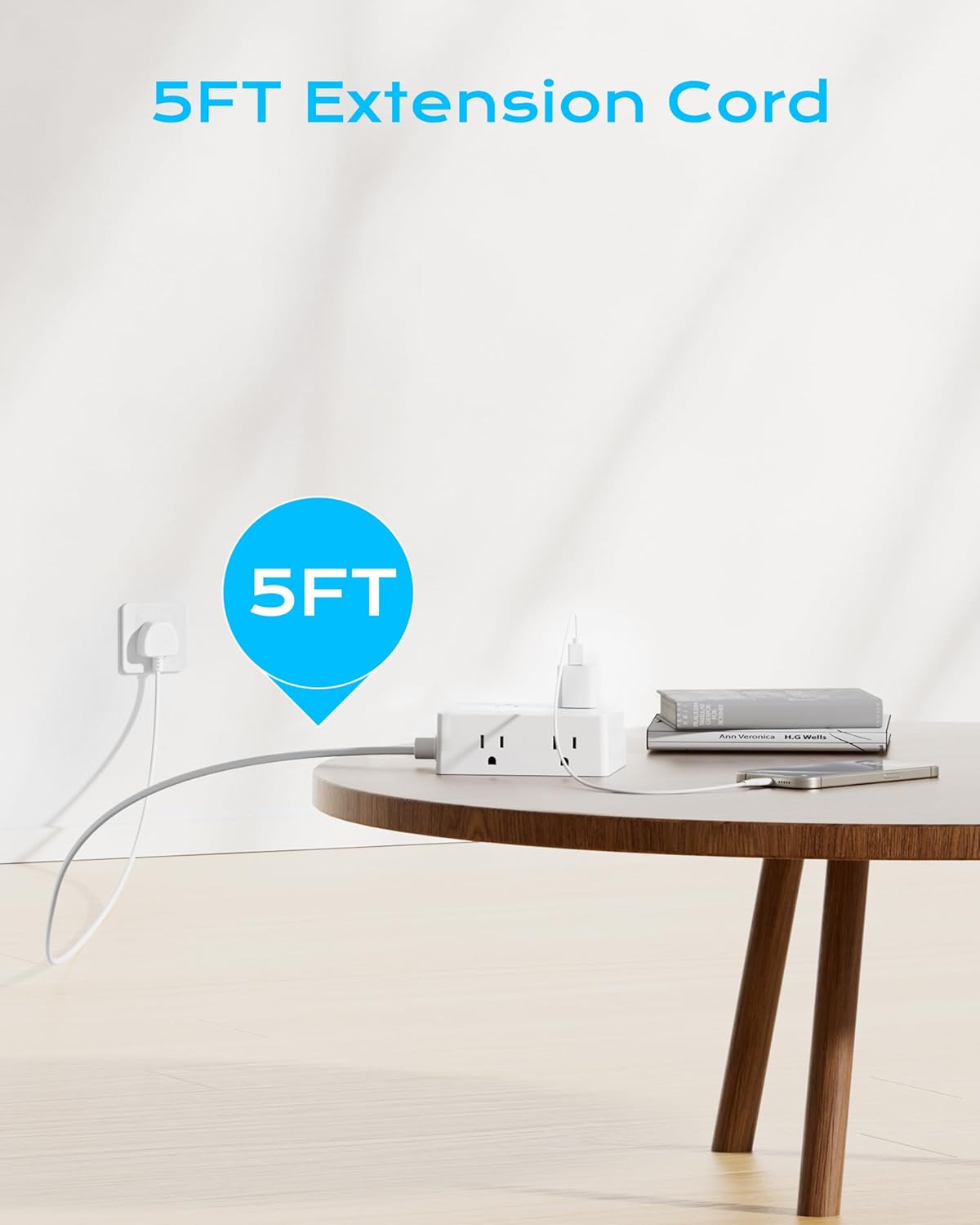 UK Travel Plug Adapter, Olcorife US to UK Ireland Type G Plug Adapter, International Power Strip with 8 Outlets and 4 USB(1 USB-C), 5 FT Cord for UK Ireland Dubai Hongkong