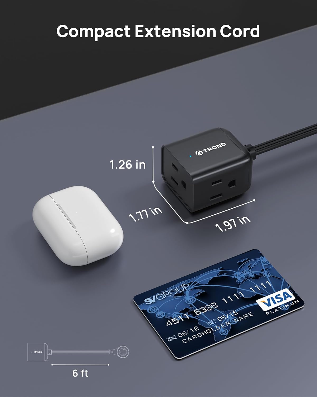 TROND 360° Rotating Flat Plug Extension Cord 1.5ft, Low Profile Small Power Strip, Three Side Grounded Outlet, 13A, Short SPT 16/3 Gauge Cable for Indoor Home Office Cruise Travel Essentials, Black