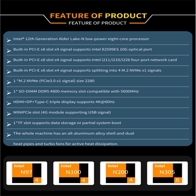 CWWK Intel Alder Lake N100(4C/4T Up to 3.4GHz)/N305(8C/8T Up to 3.8GHz) Dual SFP+10GbE Mini PC|4xIntel I226-V 2.5GbE |DDR5 Memory|PCI-E x4|HDMI+DP+Type-C (10 Gigabit N100, No RAM No SSD)