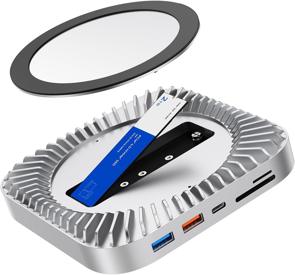 Mac mini M4 Dock, Aluminum Mac mini Stand and HDMI Hub for Mac mini M4 and M4 Pro 2024 with M.2 NVMe/SATA SSD Enclosure, 4K60Hz HDMI,10G USB A/C, 5G USB A*2, USB-C Charge, SD/TF, Audio