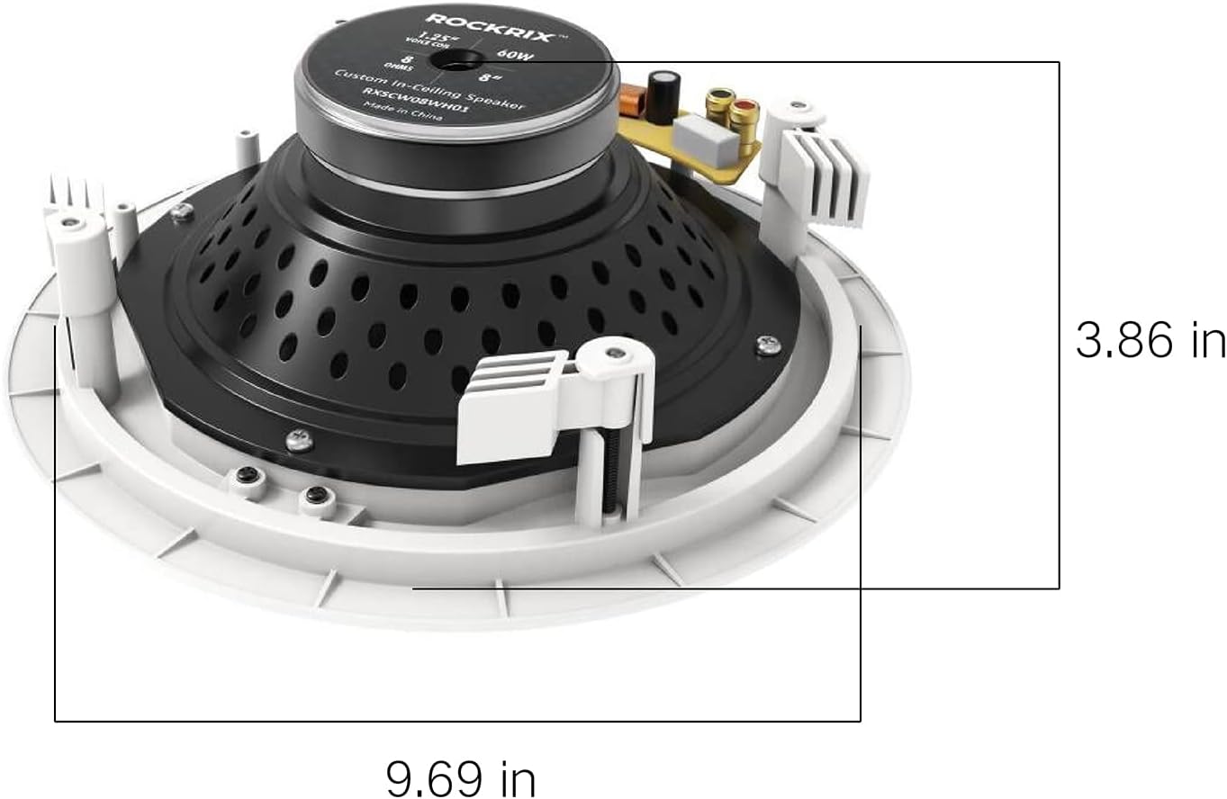 Audio 3-Way Premium in-Ceiling 8" Round Speaker, Dual 1-inch Silk Dome Tweeters, 9.5 Inch Cutout Diameter, Each, White