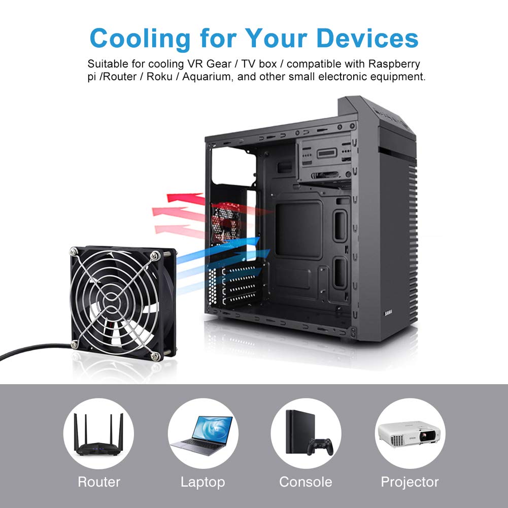 2 Packs Wathai 92mm x 25mm 90mm 5V USB Fan for Receiver AV cabint Game Console PC Laptop TV Box Projector Router Cooling