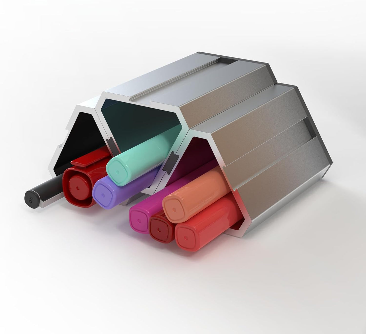 MOOY 1 peice Aluminum Alloy Pen Holder for Desk Office, Pen Organizer, Desk Tidy, FUSECUP, Tool-Free Assembly, Non-Slip Silicone Base, Customizable Pen Holder,1 Piece FUSECUP Holder with a Fuse-Rail