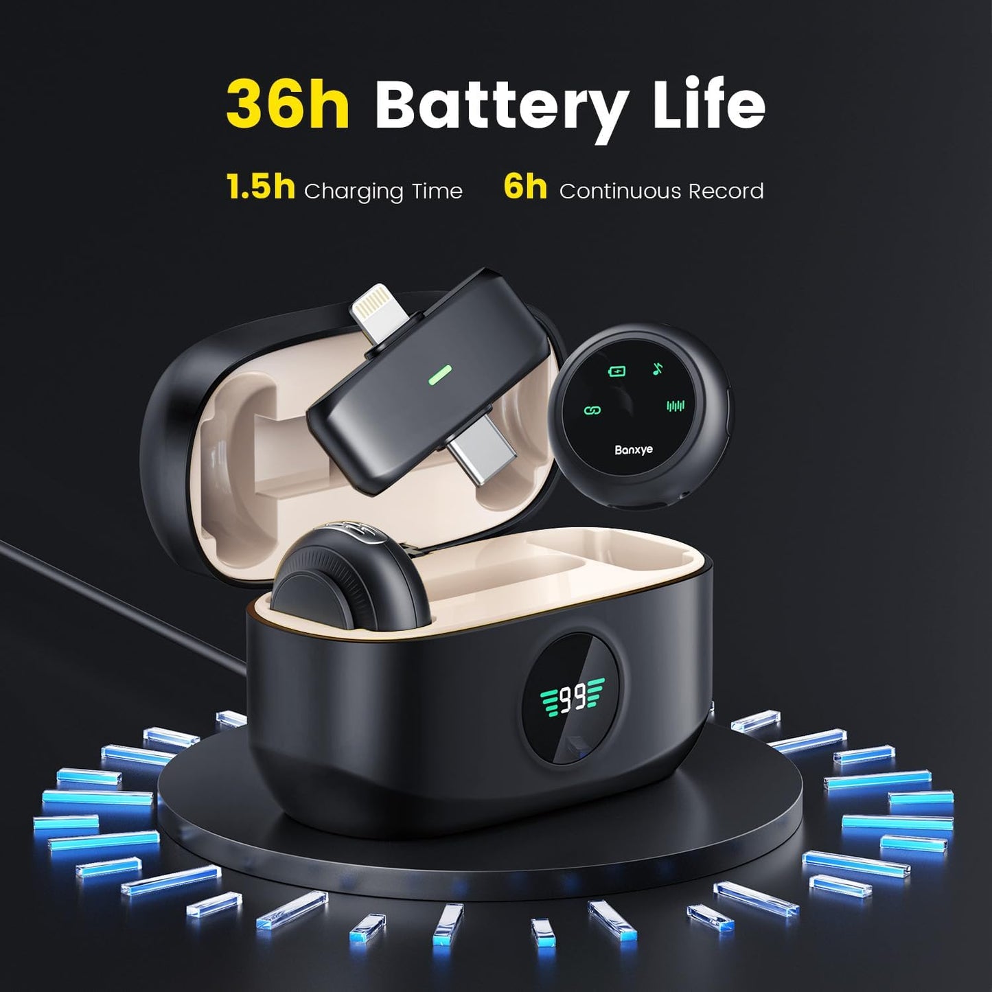 Wireless Lavalier Microphone for iPhone Android, 2in1 Magnetic & Clamp Lapel, Banxye Ultra-light 1 Click Noise Cancelling Studio Sound, Lapel Mic for Video Recording, Streaming, Youtube, Tiktok, Beige