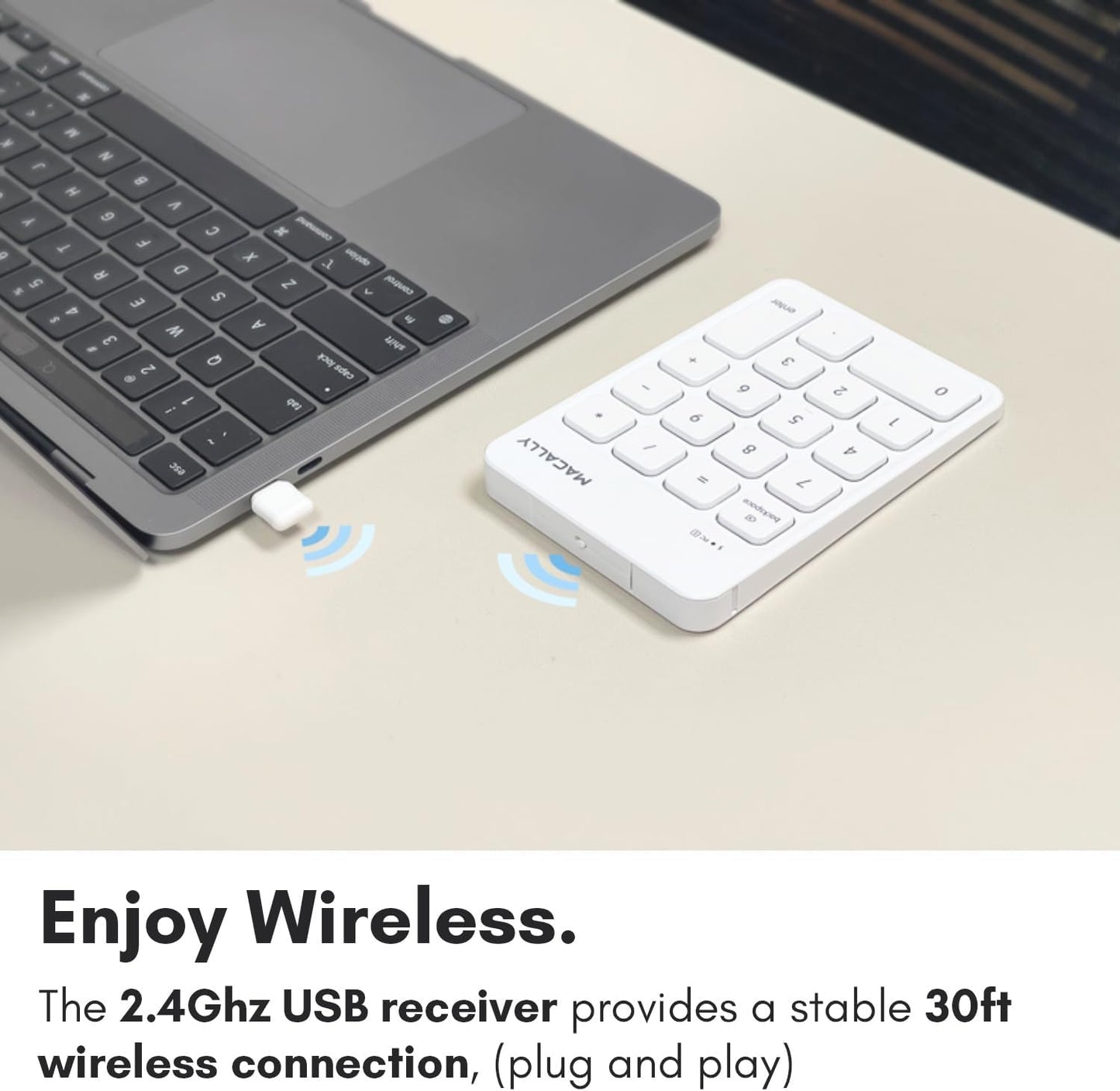 Macally USB C Wireless Number Pad | Numeric Keypad for Mac MacBook iMac | Wireless 10 Key for Laptop PC Computer Notebook Surface Chrome (2.4G USB) Perfect for Data Entry Numpad Number Keyboard
