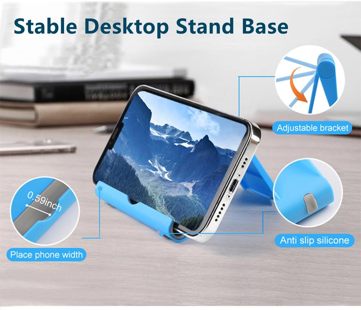 Cell Phone Stand for Desk 2 Pack Mobile Phone Holders Desktop Tablet Stand, Foldable Phone Dock Universal Adjustable Tablet Stand for Desk (Pink+Purple+Blue+White)