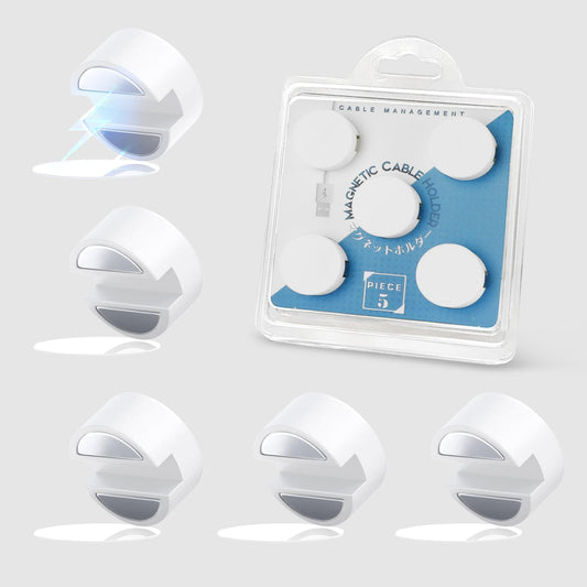 Maveek 5 Sets Magnetic Cable Management Clips with Discs, Adhesive Cable Holder Electrical Wire Clips Cord Organizer for Desktop Wall Kitchen USB LAN Type-c (White)