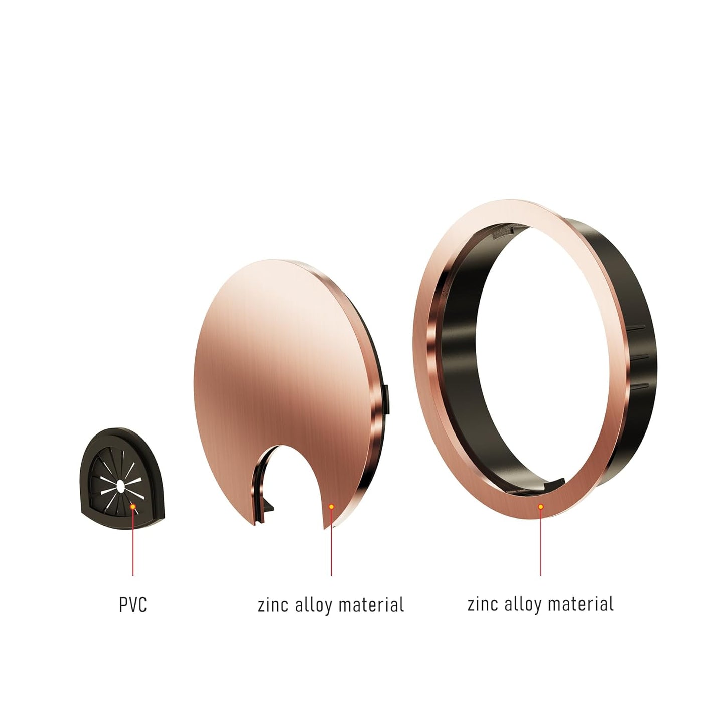 Desk Grommet 2 Inch 50mm, Zinc Alloy Computer Desk Wire Hole Cover, Office Desktop Cord Cable Hole Metal Ring, Red Bronze