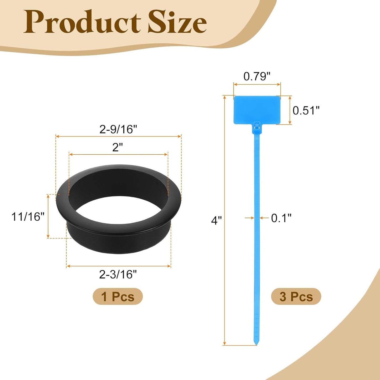 uxcell Desk Grommet, 2-3/16" (55mm) Zinc Alloy Cable Hole Cover Wire Cord Organizer with Marked Cable Ties for Home Office Desktop Wire, Black