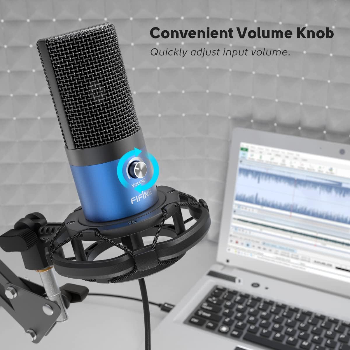 FIFINE USB Recording PC Microphone Kit, Computer Condenser Cardioid Mic on Mac Windows PS4/PS5, for Streaming, Podcasting, Gaming, Video, Home Use, with Gain Knob, Arm Stand-T669 Blue
