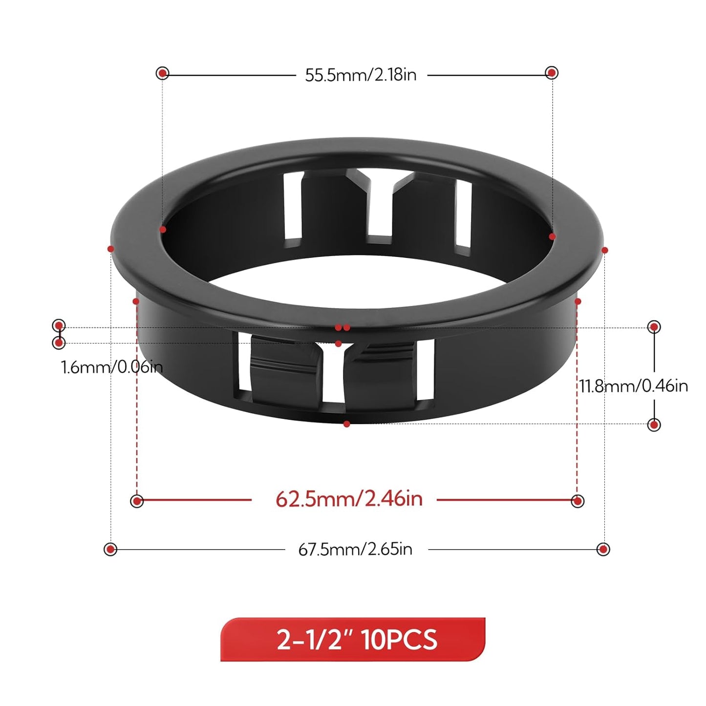 10PCS 2-1/2" Black Cable Snap Bushing Grommet, Snap in Cord Bushing Protect Cables