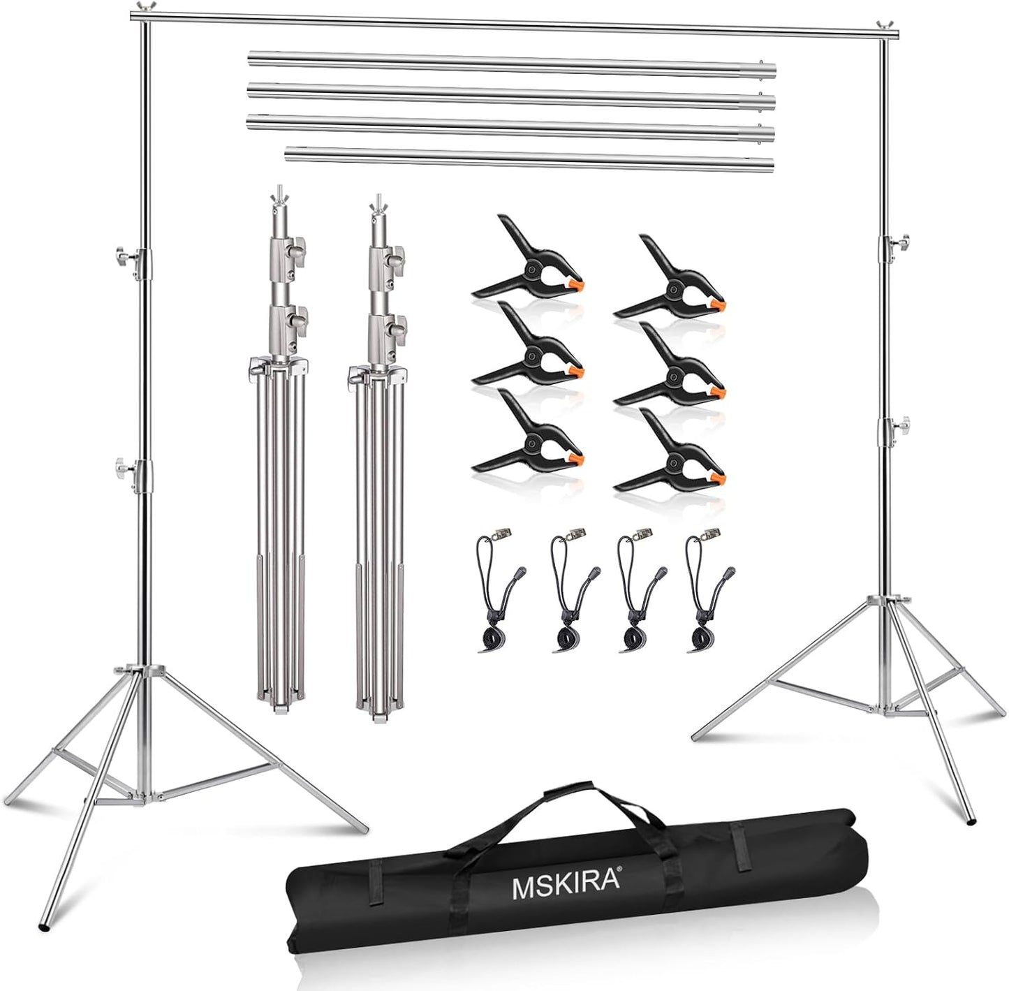 9.2 x 10 Ft Stainless Steel Backdrop Stand Heavy Duty, MSKIRA Adjustable Backdrop Stand Background Support System Kit for Photography, Parties, or Weddings with Clamps, Carry Bag