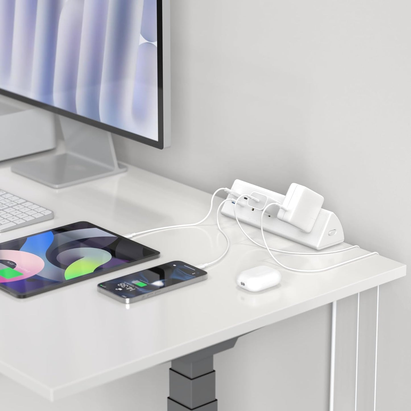 Jgstkcity Desk Clamp Power Strip,20W Fast Charging Station,Surge Protector Nightstand Edge Mount,1875W Extension Cord with Multiple Outlets,2 USB-C,2 USB-A,for Home Office (White, 6 FT)