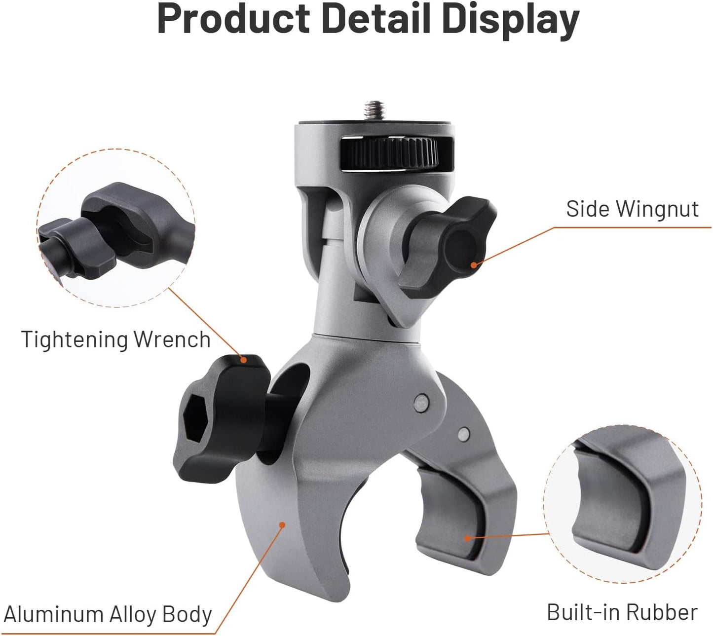 PGYTECH CapLock Super Clamp Mount, Aluminum Alloy Bracket for Insta360 Ace Pro2/X5/X4/X3, Crab Heavy Duty Clamp with 1/4" Screw for Gopro 13/12/11/Osmo Action 5 Pro/4/3/Pocket Action Camera