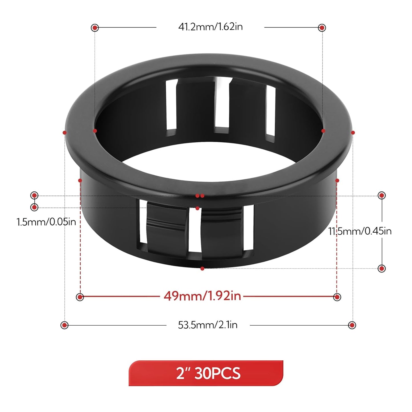 30PCS 2" Black Cable Snap Bushing Grommet, Snap in Cord Bushing Protect Cables