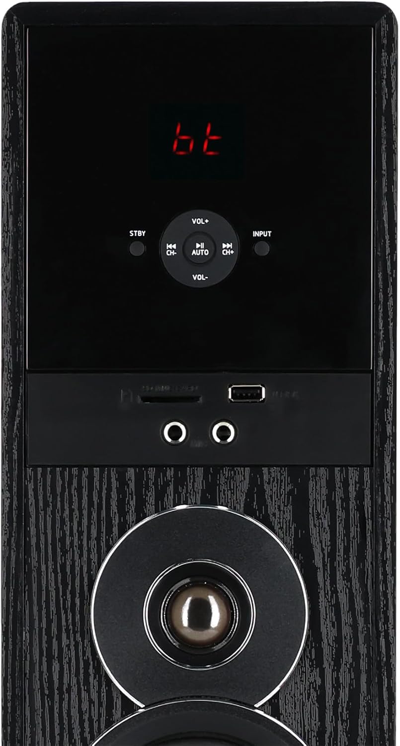 Rockville TM80B Powered Home Theater Tower Speaker System, Black, 800W, 8" Subwoofers, Bluetooth, USB/SD Playback, FM Radio, Remote Control, Karaoke Ready, Perfect for Home Entertainment