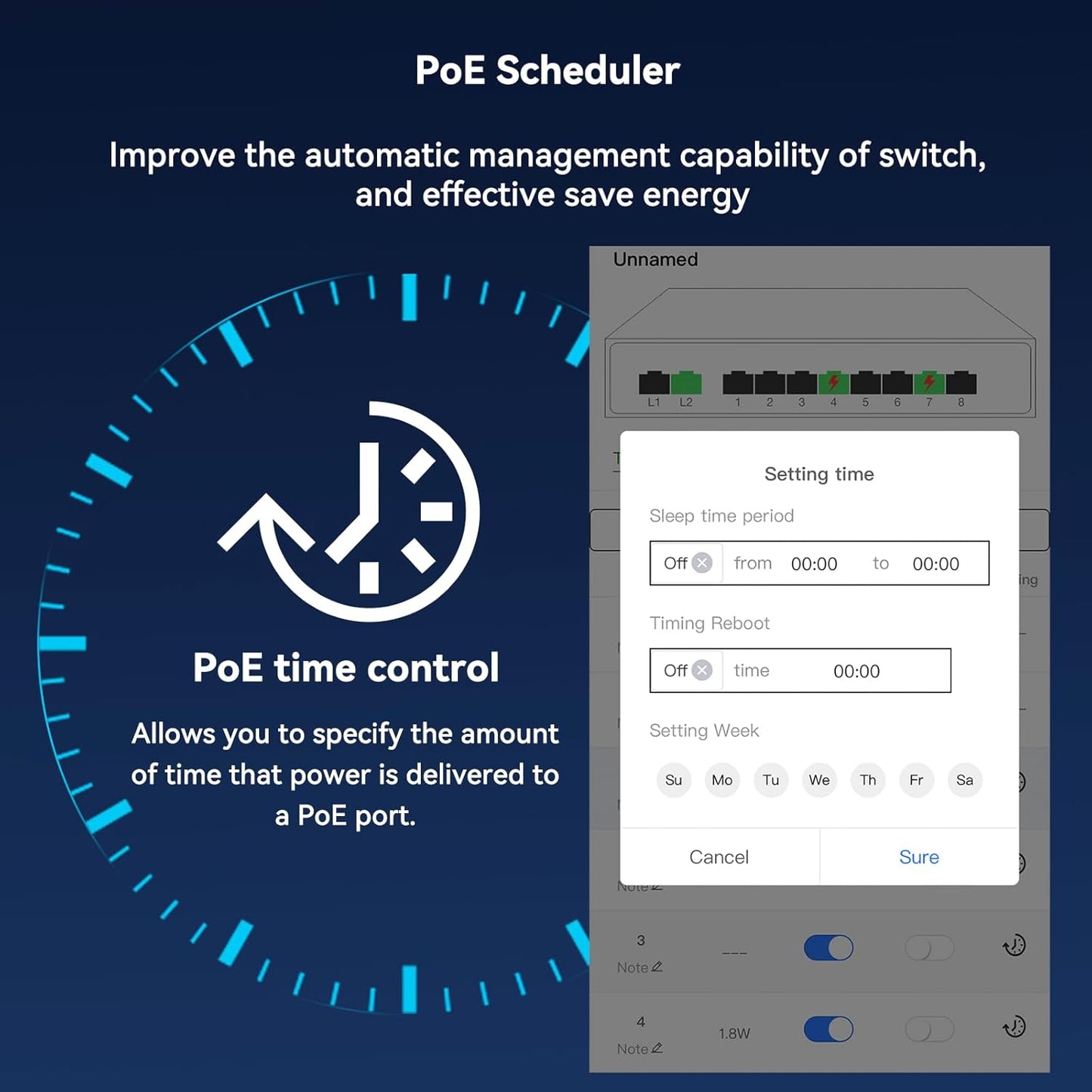 STEAMEMO 8-Port Managed PoE Switch, Easy Smart Managed, Plug and Play, Support Vlan, PoE Scheduler, Fanless, Sturdy Metal, Desktop and Wall-Mount