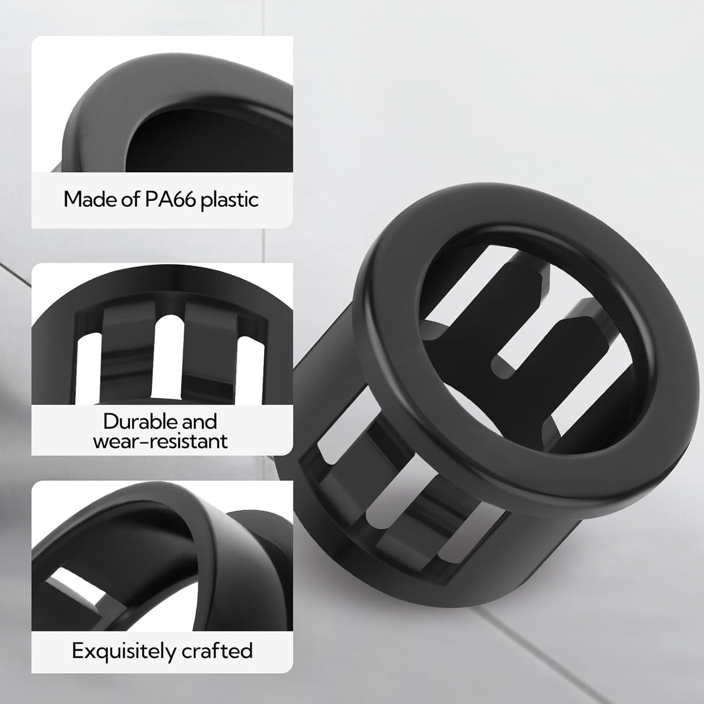 200PCS 1/2" Black Cable Snap Bushing Grommet, Snap in Cord Bushing Protect Cables