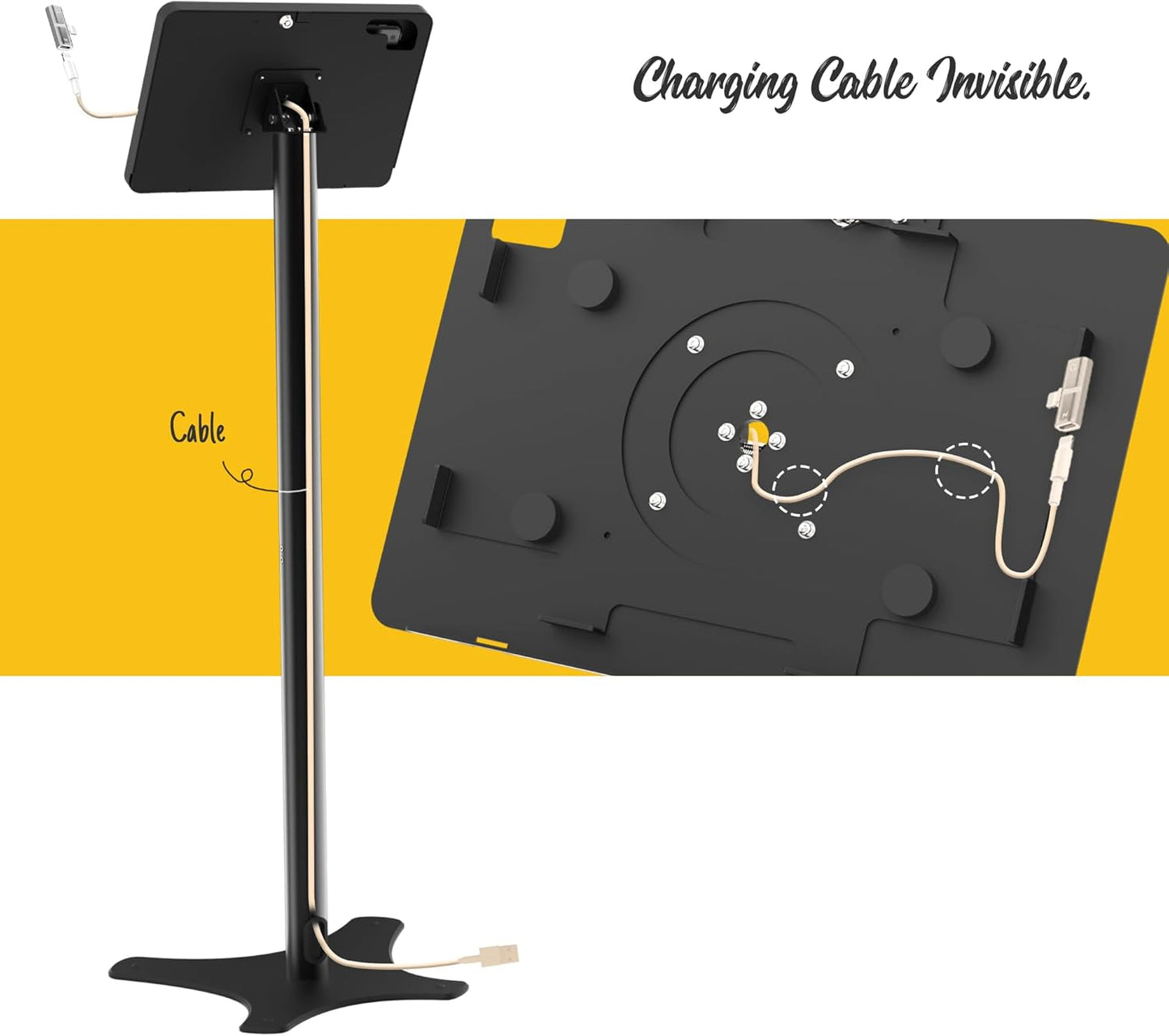 Tablet Floor Stand Compatible with 10.2" iPad 7 8 9, Rotate Lockable Metal Tablet Enclosure+Aluminum Pole+Metal Base - BSF302BT