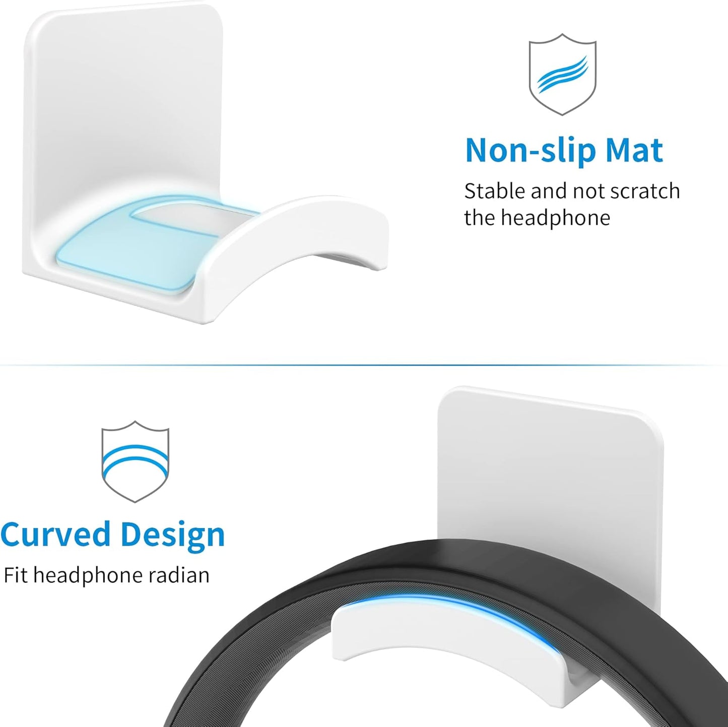 SOKUSIN Headphone Stand Headset Holder - Adhesive Gaming Earphones Hanger, Universal Desk Wall Mount Hook for All Headphone/Controller, Compatible with Beats, AirPods Max,Sony, JBL (White-2PCS)