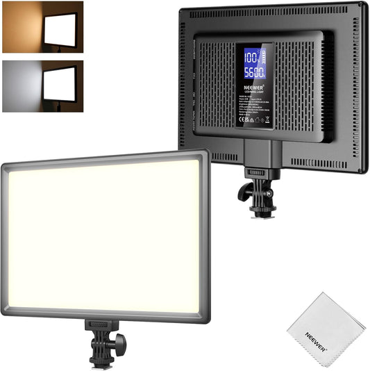 NEEWER 192 LED Video Light Panel, 20W Ultra Thin 8000mAh Bi Color Dimmable DSLR Camera Soft Photography Key Lighting 3200K-5600K CRI97+ for Studio Recording Live Streaming, Cleaning Cloth
