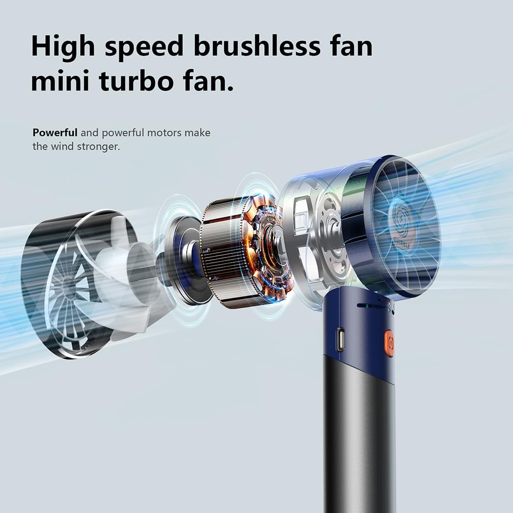 Handheld Fan,Portable Turbo Fan,Powerful Personal Fan(7000rpm High-Speed Motor,Battery Work 3-16 H),USB Rechargeable Mini Handheld Fan for Travel/Outdoor/Gift/Makeup (Navy Blue)
