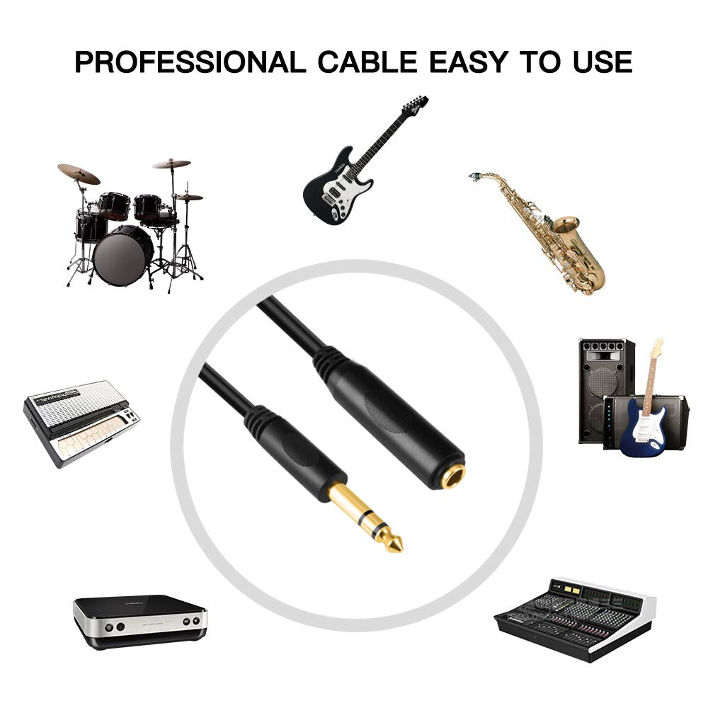 Devinal 1/4 Extension Cord, 1/4" Male to Female Cable, 6.35mm Quarter inch Gold Plated Audio Cable Stereo Cord, 15 Feet 4.5Meters