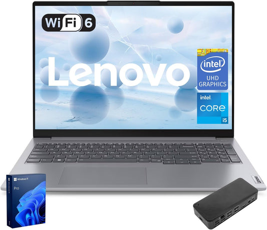 Lenovo ThinkBook 16 Business Laptop, 16" FHD+ Display, 8-Core Intel i5-13420H, 16GB DDR5 RAM, 512GB SSD, HDMI, SD Card Reader, Wi-Fi 6, Windows 11 Pro, Bundle with Targus USB-C 100W Docking Station