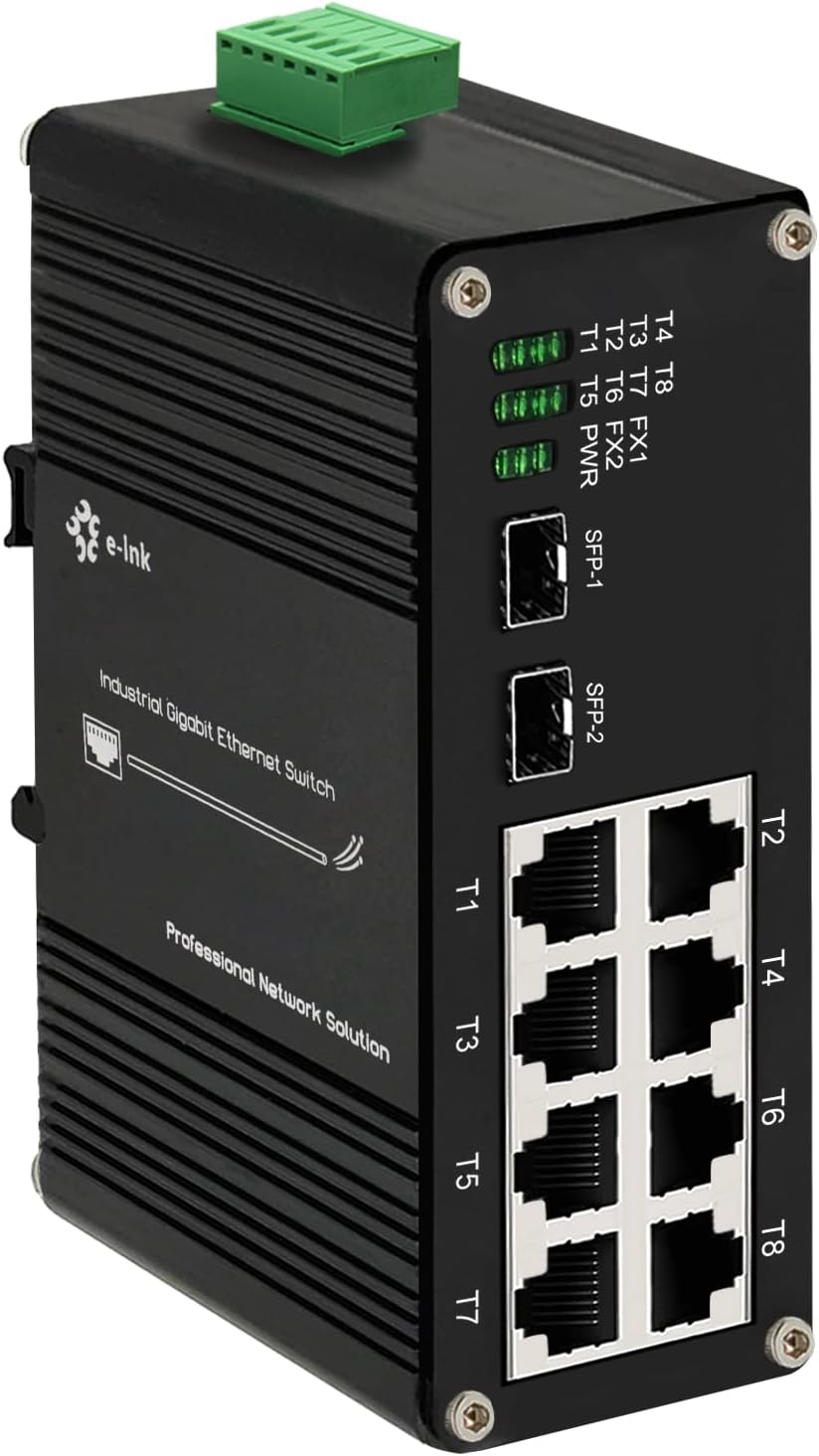 Industrial 8 Port Gigabit Ethernet POE+ Switch DIN Rail Mount 8 port RJ45 10/100/1000Mbps Unmanaged DIN-Rail POE Switch Hardened 10 Ports Ethernet Fiber POE Switch with 2 SFP Slots