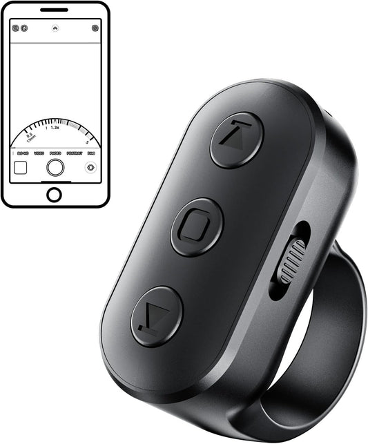 Phone Camera Ring Remote Control with Zoom in/Out, Rechargeable Shutter with Front/Rear Camera Switch for iPhone Android iPad, Hands Free Remote Ring for Photo & Video Recording Content Creator