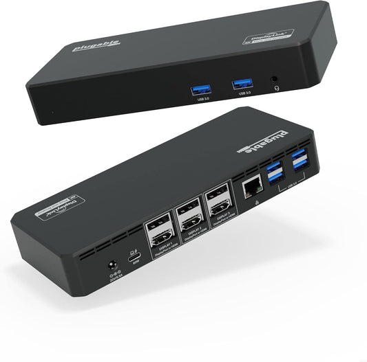 Plugable 12-in-1 USB C Triple Monitor Docking Station, Triple 4K Displays with 3X HDMI or 3X DisplayPort, Compatible with Mac, Windows, Thunderbolt, USB4, USB-C (100W PD, 6X USB Ports, Ethernet)