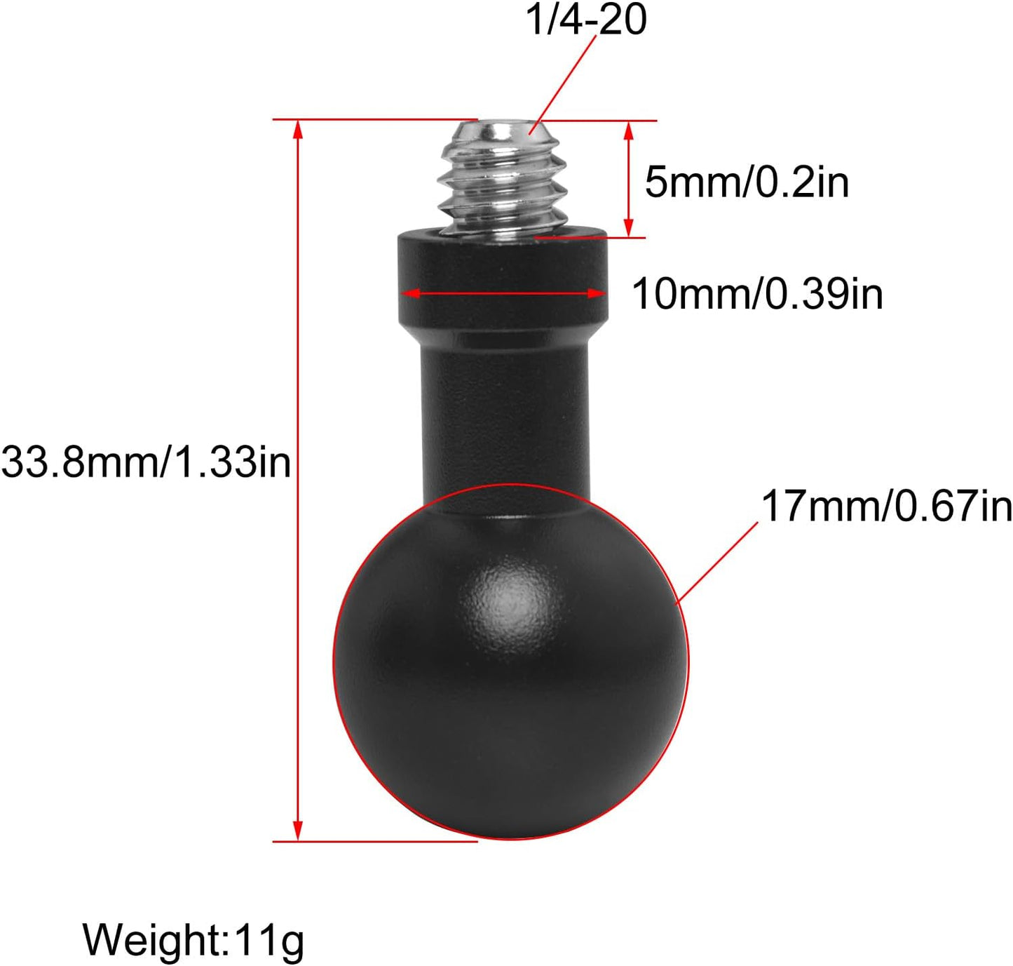 2PCS 17mm Ball Head to 1/4 Stainless Steel Short Screw Connection Rod Car Mobile Phone Navigation Mount Motorcycle Rearview Mirror Accessories Camera Camera Connection Accessories